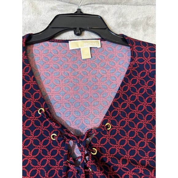 Michael Kors Plus Size 3X Lace Up V-Neck Tunic Blouse Geometric Print - Picture 2 of 11